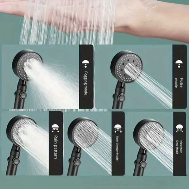 1pc High-Pressure Shower Head, Multi-Functional Hand Held Sprinkler With 5 Modes, 360°Adjustable Detachable Hydro Jet Shower Hea