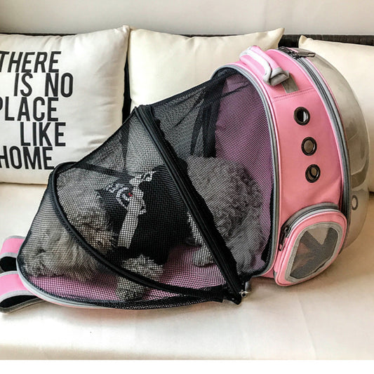 Katzentasche, Panorama-Raumkapsel-Raumtasche, Haustiertasche, tragbarer Rucksack, porös, atmungsaktiv und lichtbeständig, erweiterbare Katzentasche