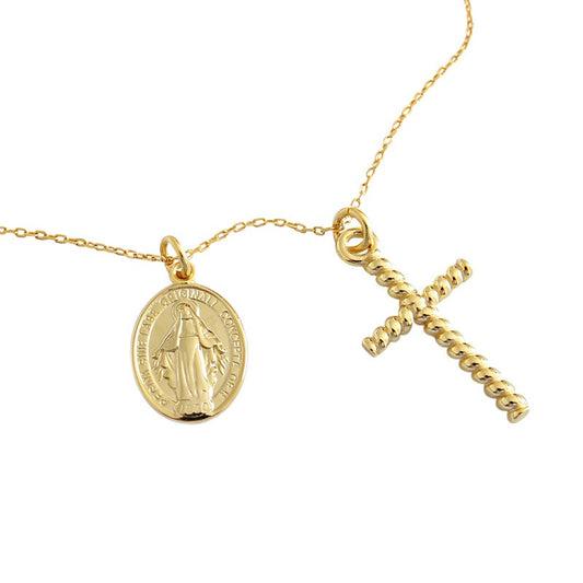S925 sterling silver necklace INS niche versatile gold-plated twist cross coin tag women's necklace