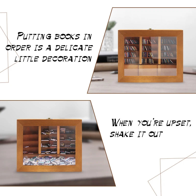 Anti-Anxiety Bookshelf Ornament Wooden Bookshelf Display Cabinet Stress Reliever Bookcase Desktop Decor for Book Lovers Gifts