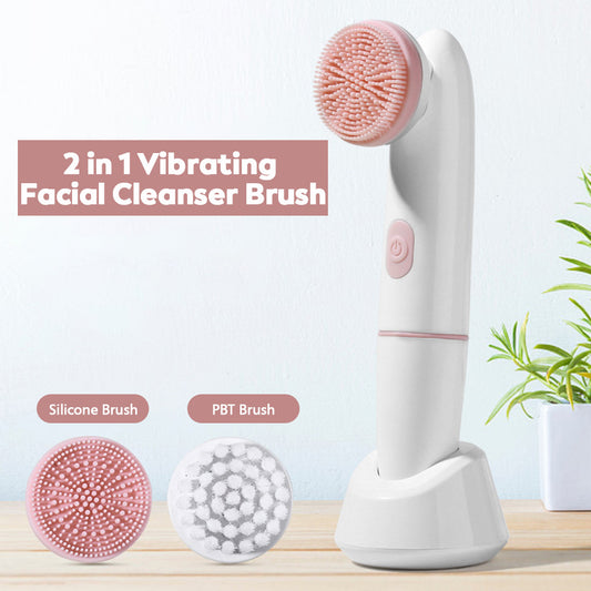 Limpiador facial de silicona 2 en 1 de 2 velocidades, cepillo de lavado de cara con vibración sónica, limpiador de poros eléctrico para lavado de cara