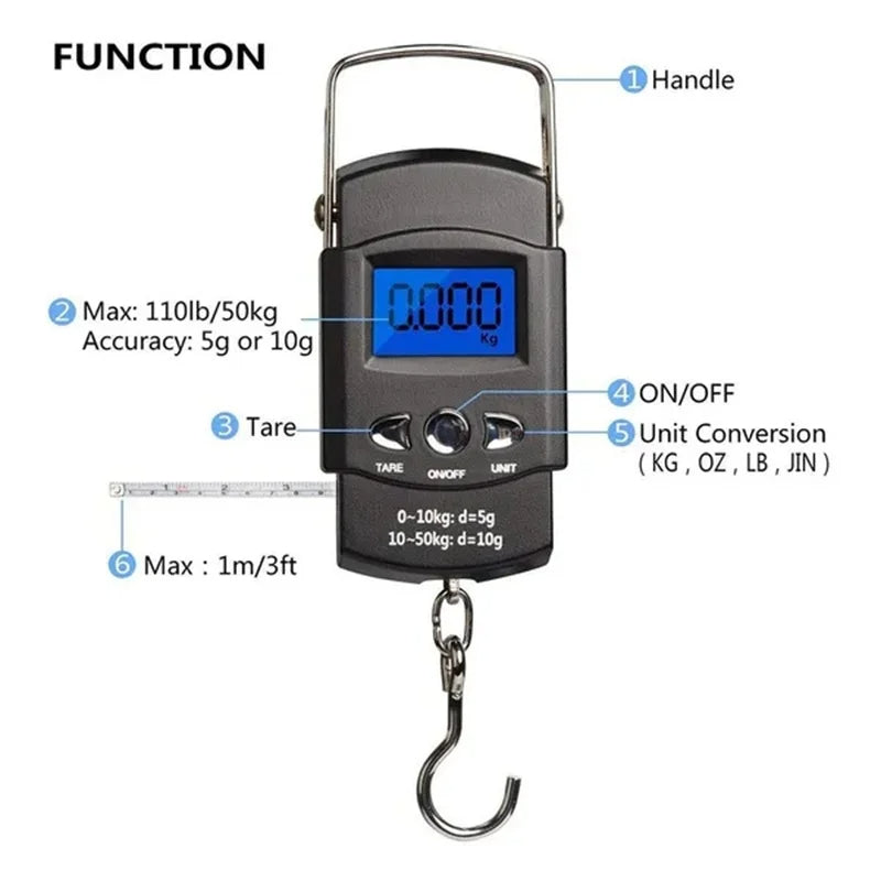 50kg/10g Oauee Mini Scale Electronic For Fishing Luggage Travel Weighting Steelyard Portable Digital Kitchen Scales