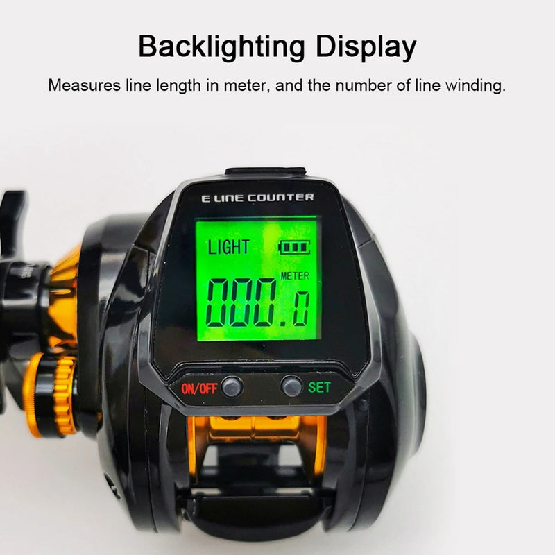 7.2:1 Digital Fishing Baitcasting Reel With Accurate Line Counter Large Display Bite Alarm Counting or Carbon Sea Fishing Rod