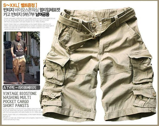 MISNIKI   Mens Shorts Casual Loose Knee-length Mens Cargo Shorts Within Belt S-3XL